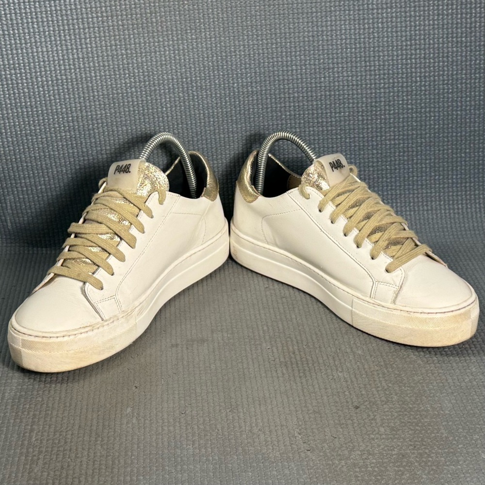 P448 White Sneakers with Metallic Gold Heel and Tongue - Picture 4 of 10